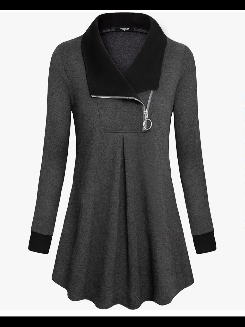 Charcoal Grey Long Sleeve Tunic with Asymmetric Zip